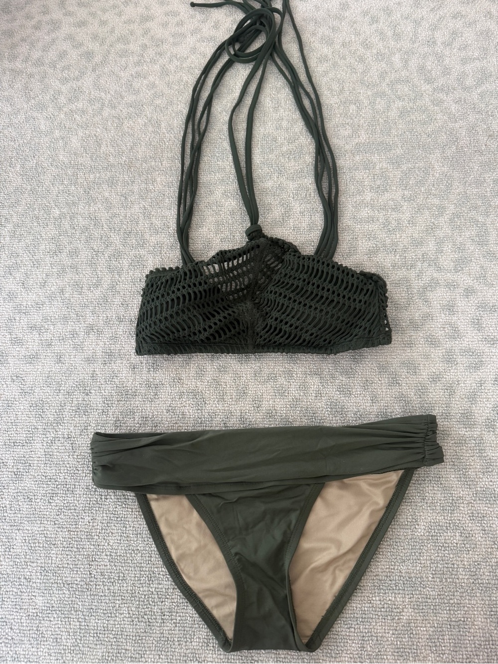 Robin Piccone Olive Green Crochet Halter Bikini Set